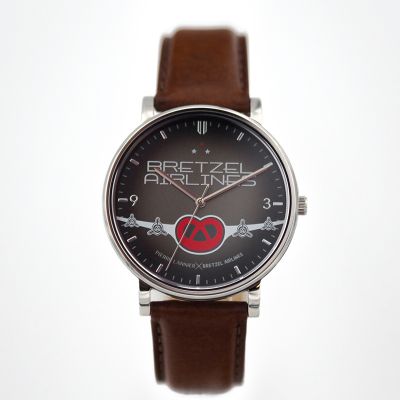 Montre Acier - Bretzel Airlines Blason -Rouge - Bracelet Cuir rembordé Acajou