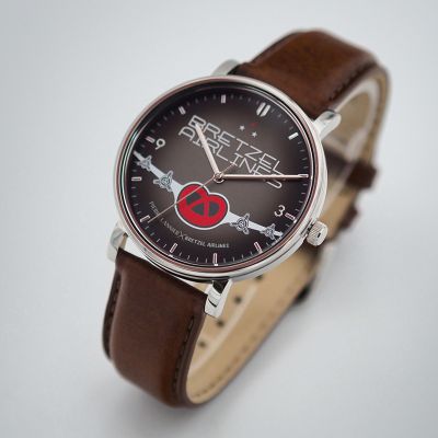 Montre Acier - Bretzel Airlines Blason -Rouge - Bracelet Cuir rembordé Acajou