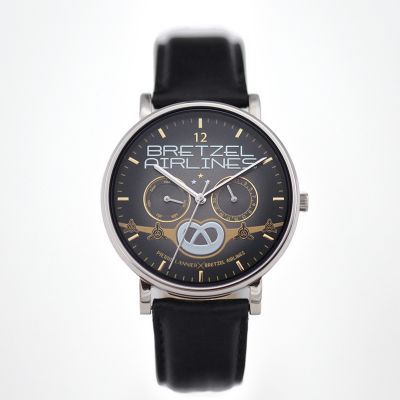 Montre Acier - Bretzel Airlines Blason - Or - Bracelet Cuir rembordé Noir