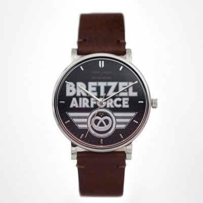 Montre Acier - Bretzel Air Force - Bracelet Cuir Bride Acajou