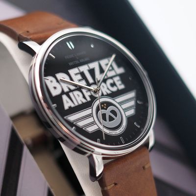 Montre Acier - Bretzel Air Force - Bracelet Cuir Bride Acajou