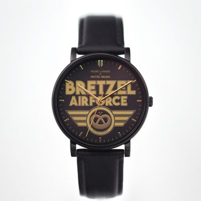Montre Noire - Bretzel Air Force - Bracelet Cuir rembordé Noir