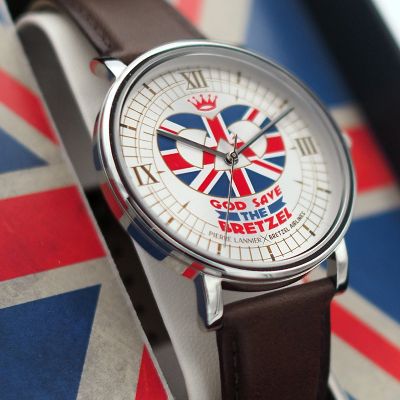 Montre Acier - God Save Bretzel - Bracelet Cuir rembordé Ebene