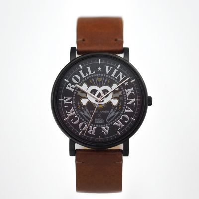 Montre Noire - Bretzel Brothers - Bracelet Cuir Bride Acajou