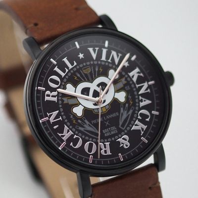 Montre Noire - Bretzel Brothers - Bracelet Cuir Bride Acajou