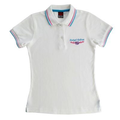 POLO Brodé Blason - Rayures Col Manche - blanc