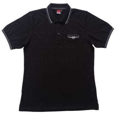 POLO Brodé Blason - Rayures Col Manche - noir