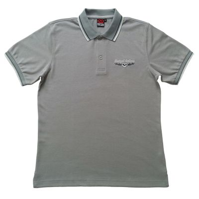 POLO Brodé Blason - Rayures Col Manche - gris clair