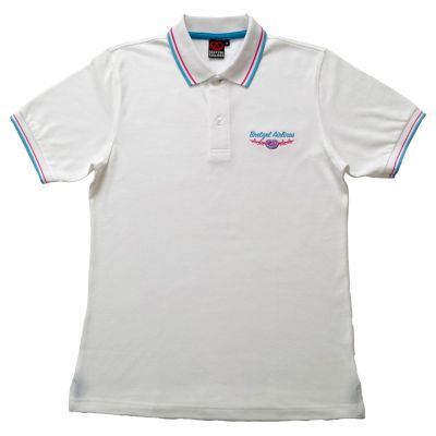 POLO Brodé Blason - Rayures Col Manche - blanc